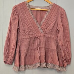 Lucky Brand Womens Size S Blouse Coquette Cottagecore Pink‎ Romantic Feminine
